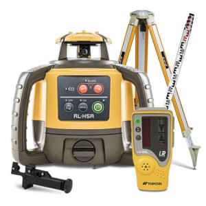 Topcon 1021200-09TS RL-H5A Rechargeable Red Beam Rotary Laser Level Kit with Tripod and Surveyor Staff