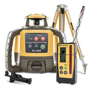 Topcon 1021200-10TS RL-H5A Rechargeable Red Beam Rotary Laser Level Kit with Tripod and Surveyor Staff