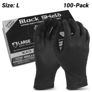 Maxisafe GNB218-L 100-Pack Black Shield Extra Heavy Duty Nitrile Gloves (LARGE)