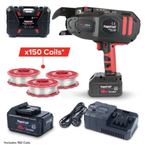 RAPIDTOOL 18V 2 X 4.0AH 40MM REBAR TYING TOOL KIT W/ 150 COILS TWG-150A